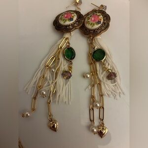 Elegant Gold and Green Dangle Earrings handmade